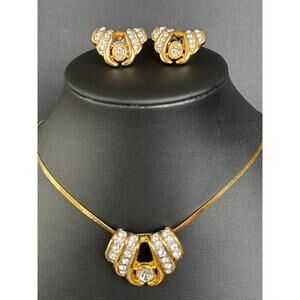 Vintage Rhinestone Crystal MONET Necklace Earring Set NEW 1980's